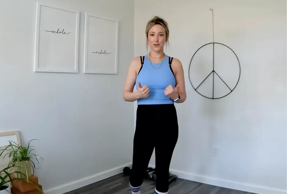 Justine preparing for workout